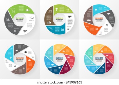 Infografía del círculo vectorial. Plantilla para diagrama, gráfico, presentación y gráfico. Concepto de negocio con 3, 4, 5, 6, 7, 8 opciones, piezas, pasos o procesos. Antecedentes abstractos.