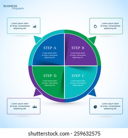 Infografía del Vector Circle. Plantilla de diagrama, gráfico, presentación y gráfico. Concepto de negocio con 4 opciones, partes, pasos o procesos. 