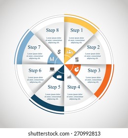 Vector circle infographic. Template for diagram, graph, presentation and chart. Business concept with 8 options, parts, steps or processes. 