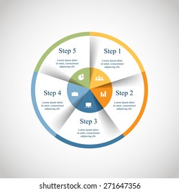 Vector circle infographic. Template for diagram, graph, presentation and chart with 5 options, parts, steps or processes. 