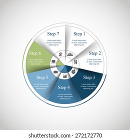 Vector circle infographic. Template for diagram, graph, presentation and chart with 7 options, parts, steps or processes. 