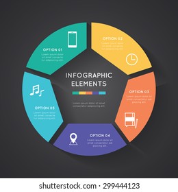 Vector circle infographic. Template for diagram, graph, presentation and chart.  Business concept with five options, parts, steps or processes. Abstract background.