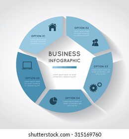 Vector circle infographic. Template for diagram, graph, presentation and chart. 
Business concept with five options, parts, steps or processes. Abstract background.