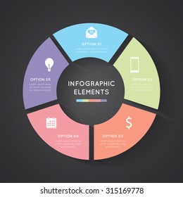 Vector circle infographic. Template for diagram, graph, presentation and chart. Business concept with five options, parts, steps or processes. Abstract background.