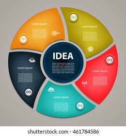 Vector circle infographic. Template for diagram, graph, presentation and chart. Business concept with 5 cyclic options, parts, steps or processes. Abstract background.