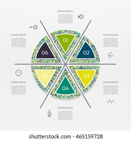 Vector circle infographic. Template for diagram, graph, presentation and chart. Business concept with six options, parts, steps or processes. Abstract background.