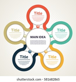 Infografía del círculo vectorial. Plantilla para diagrama, gráfico, presentación y gráfico. Concepto de negocio con cinco opciones, partes, pasos o procesos. Antecedentes abstractos. Pasos 10