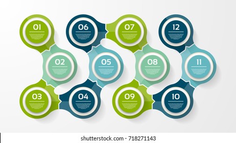 Infográfico do círculo vetorial. Modelo para diagrama, gráfico, apresentação e gráfico. Conceito de negócio com 12 opções, peças, etapas ou processos. Fundo abstrato.