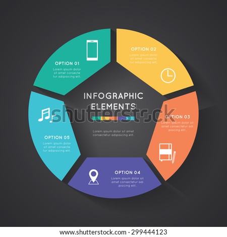 Vector circle infographic. Template for diagram, graph, presentation and chart.  Business concept with five options, parts, steps or processes. Abstract background.