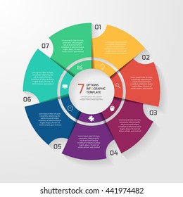 Vector circle infographic template for graphs, charts, diagrams. Pie chart concept with 7 options, parts, steps, processes.