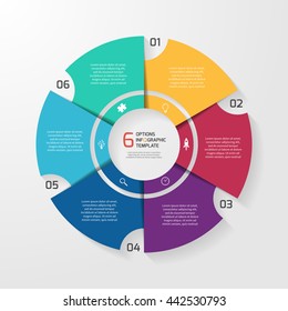 Vector circle infographic template for graphs, charts, diagrams. Pie chart concept with 6 options, parts, steps, processes.