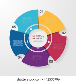 Vector circle infographic template for graphs, charts, diagrams. Pie chart concept with 5 options, parts, steps, processes.