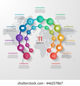 Vector circle infographic template for graphs, charts, diagrams. Business concept with 11 options, parts, steps, processes.