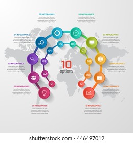 Vector Circle Infographic Template For Graphs, Charts, Diagrams. Business Concept With 10 Options, Parts, Steps, Processes.