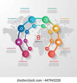 Vector circle infographic template for graphs, charts, diagrams. Business concept with 8 options, parts, steps, processes.