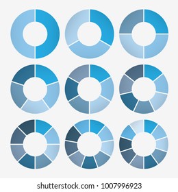 vector circle for infographic template, pie charts blue with 2, 3, 4, 5, 6, 7, 8, 9, 10 steps