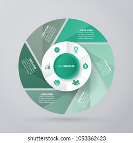vector circle for infographic template, pie charts green with 6 steps
