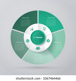 vector circle for infographic template, pie charts green with 5 steps