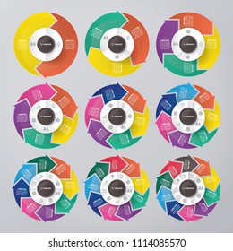 vector circle for infographic template, pie charts with 2, 3, 4, 5, 6, 7, 8, 9, 10 steps