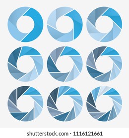 vector circle for infographic template, pie charts blue with 2, 3, 4, 5, 6, 7, 8, 9