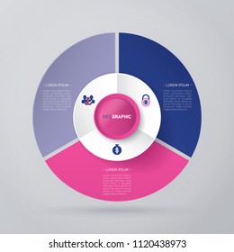 vector circle for infographic template, pie charts pink and blue with 3 steps