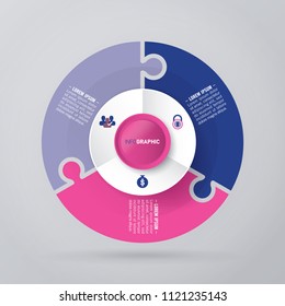 vector circle for infographic template, pie charts pink and blue with 3 steps