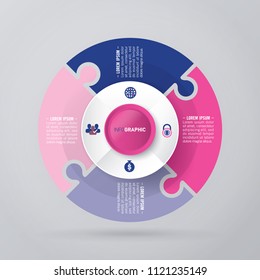 vector circle for infographic template, pie charts pink and blue with 4 steps