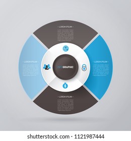 vector circle for infographic template, pie charts blue and black with 4 steps