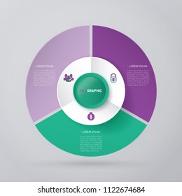 vector circle for infographic template, pie charts green and purple with 3 steps