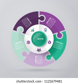 vector circle for infographic template, pie charts green and purple with 5 steps