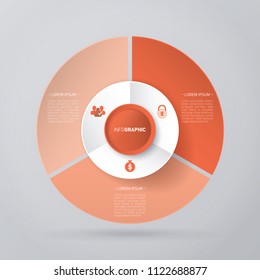 vector circle for infographic template, pie charts orange with 3 steps