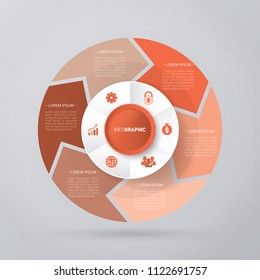 vector circle for infographic template, pie charts orange with 6 steps