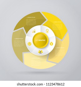 vector circle for infographic template, pie charts yellow with 5 steps