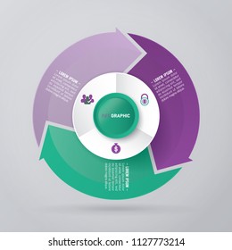 vector circle for infographic template, pie charts green and purple with 3 steps