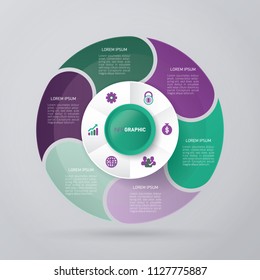 vector circle for infographic template, pie charts green and purple with 6 steps