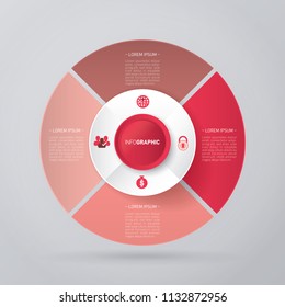 vector circle for infographic template, pie charts red with 4 steps