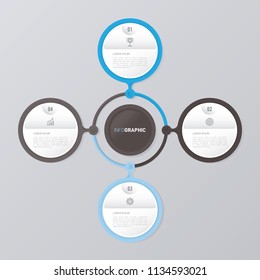 vector circle for infographic template, pie charts blue and black with 4 steps