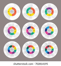vector circle for infographic template, pie charts with 2, 3, 4, 5, 6, 7, 8, 9, 10 steps