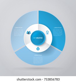 vector circle for infographic template, pie charts blue with 3 steps