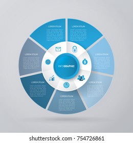 Vector Circle For Infographic Template, Pie Charts Blue With 7 Steps