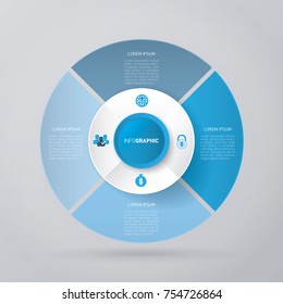 vector circle for infographic template, pie charts blue with 4 steps