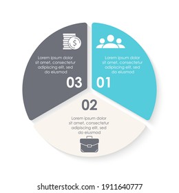 Plantilla de infografía de círculo vectorial para el diagrama redondo, gráfico, diseño web. Concepto de negocio con 3 pasos, opciones o procesos. Aislado sobre fondo blanco.