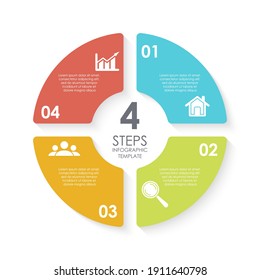 Vector circle infographic template for round diagram, graph, web design. Business concept with 4 steps, options or processes. Isolated on white background.