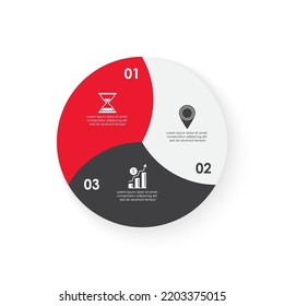 Vector circle infographic template for round diagram, graph and web design. Business concept with 3 steps, options or processes. Isolated on white background.