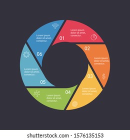 Vector circle infographic.Business concept with 6 options parts steps or processes.Circular workflow layout. Abstract background.