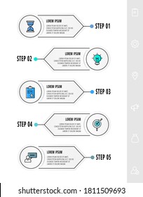 infografía de círculo vectorial con 5 flechas. Plantilla de línea de cinco pasos. Utilizado para web, banner, diseño de flujo de trabajo, presentaciones, diagrama de flujo, gráfico de información, línea de tiempo, contenido, niveles, gráfico, diagrama de procesos