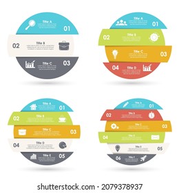 Vector circle infographics set. Business concept for round diagram, graph and presentation. Template with 3, 4, 5, 6 options, parts, steps or processes.