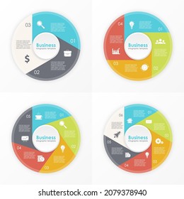 Vector circle infographics set. Business concept for round diagram, graph and presentation. Template with 3, 4, 5, 6 options, parts, steps or processes.