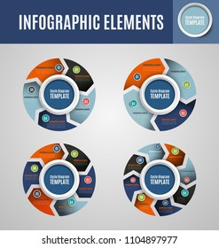 Vector circle infographics set. Template for cycle diagram, graph, presentation and round chart. Business concept with 4 options, parts, steps or processes. Marketing data brochure.