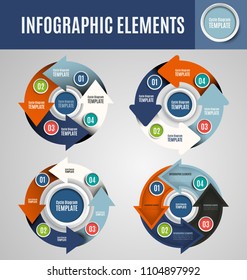 Vector circle infographics set. Template for cycle diagram, graph, presentation and round chart. Business concept with 4 options, parts, steps or processes. Marketing data brochure.